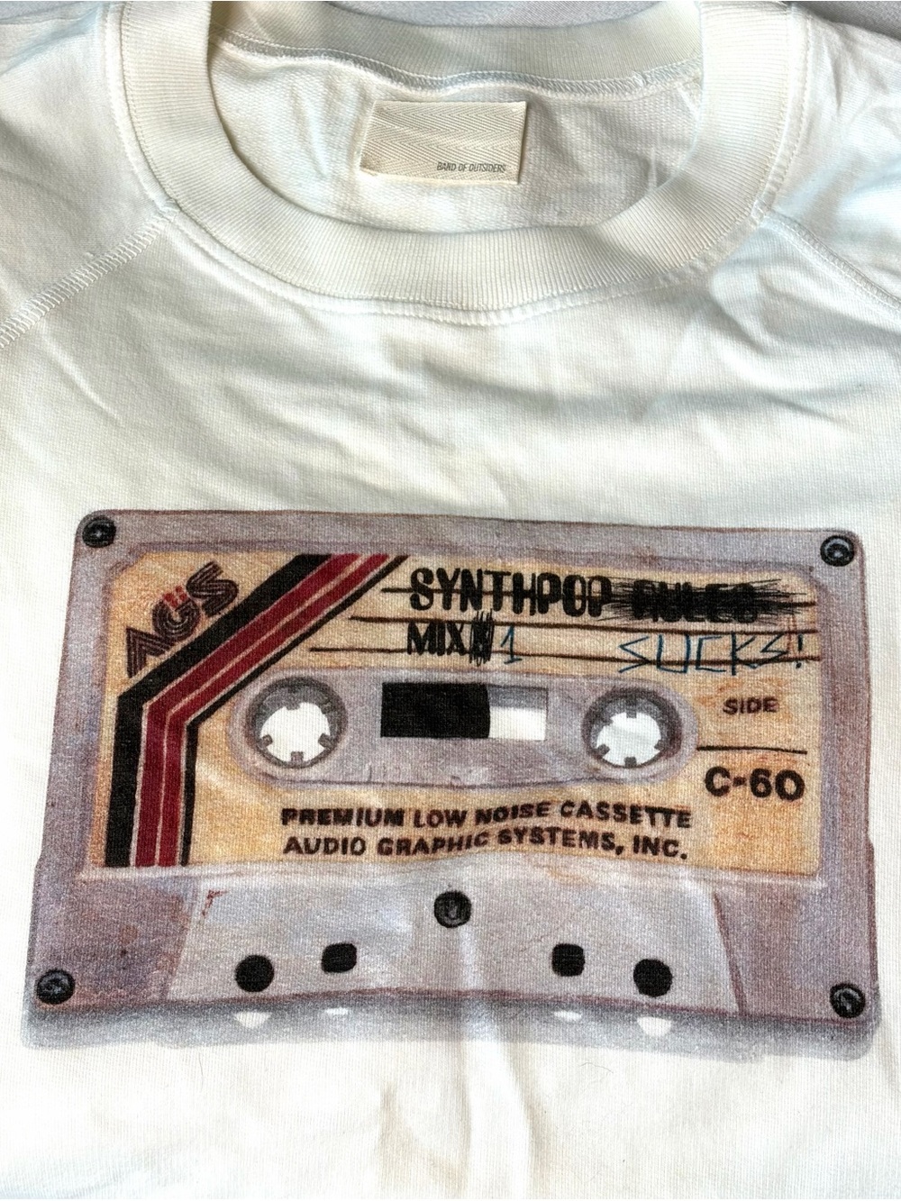 Band Of Outsiders Crewneck Sweatshirt w/Cassette Tape graphic, SynthPop, XL, EUC - Picture 11 of 14